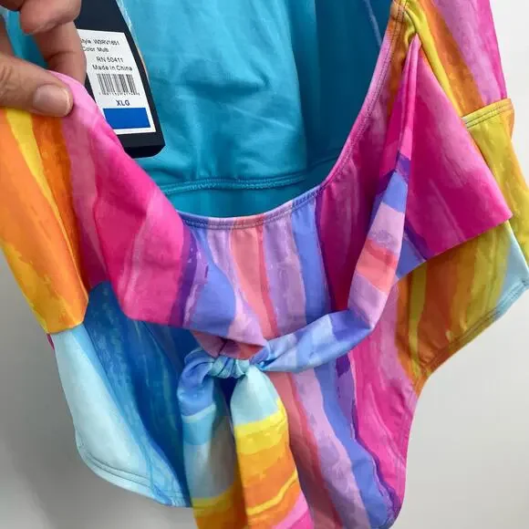 NEW RACHEL Rachel Roy One Piece Swim Suit Swimwear XL Rainbow Halter Wrap - Picture 7 of 10